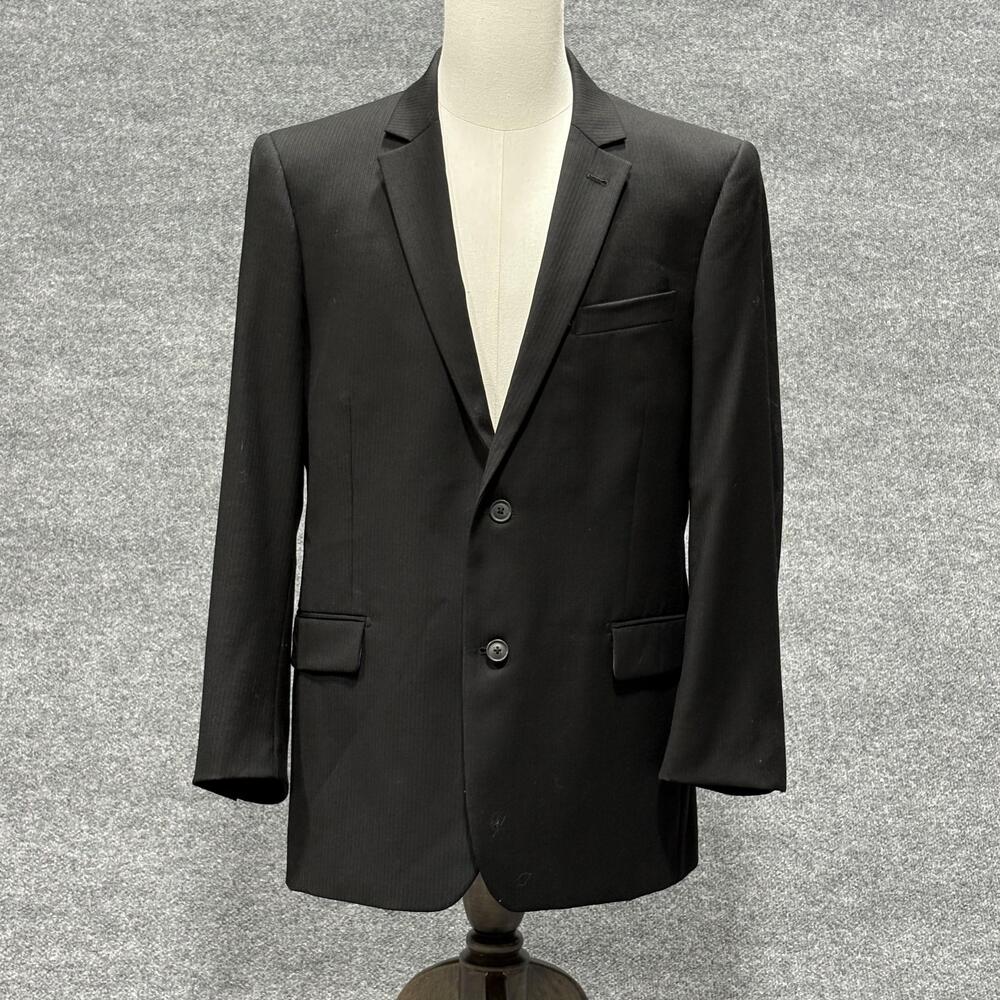 Neiman Marcus Blazer Mens 42R Black Super 120s Wool Suit Jacket Purple Lining